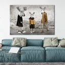 RODZINA ŁOSI W MODNYCH STYLIZACJACH - NOWOCZESNY OBRAZ DRUKOWANY NA PŁÓTNIE 120x80cm