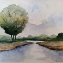 Pejzaż w akwareli 18 x 24 cm - oryginalna praca Pauliny Lebidy