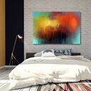 Obraz abstrakcyjny na płótnie 120x80 cm - żółty, pomarańczowy i granatowy