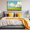 Obraz do salonu - KRAJOBRAZ WIEJSKI POLA I CHMURY PEJZAŻ - 70x50 cm (104901)