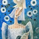 Sea in my heart. Obraz giclee z aniołem (miłość) - niebieskie płótno Canvas