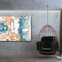 Obraz geometryczny ABSTRAKCJA 59 pixele 120x80 na płótnie premium - turkus, biel i beż, gotowy do zawieszenia