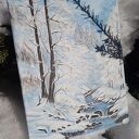 OBRAZ RĘCZNIE MALOWANY AKRYLOWY "W ZIMOWEJ BAŚNI" - 30x24cm