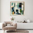 Geometryczna abstrakcja, zielony nowoczesny kwadratowy obraz - wydruk giclee 50x50 cm