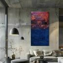 Obraz strukturalny 80x160 cm w kolorach różowa miedź, indygo i granat