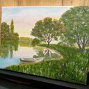 Nastrojowy pejzaż akrylowy „Cicha przystań” 30x40 cm na płótnie
