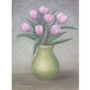 Obraz ręcznie malowany „Siedem różowych tulipanów” - 18 x 24
