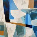 Geometryczna abstrakcja - granatowy minimalistyczny obraz - wydruk na płótnie 90x90