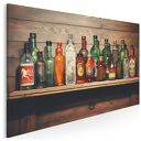 Obraz do kuchni - butelki alkoholu na drewnianej półce vintage - 70x50 cm