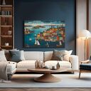 Obraz do salonu - NADMORSKIE MIASTO PORT ŻAGLÓWKI - 70x50 cm (106201)