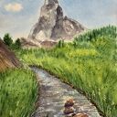 Akwarela Matterhorn 18x26 - ręcznie malowany pejzaż górski (A4)