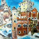 Zamek Chęciński - ręcznie malowany obraz akrylowy 50x60x2 cm
