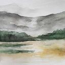 Pejzaż - akwarela 24x18 cm, ręcznie malowana (sygnowana, bez oprawy)