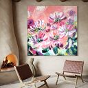 Obraz abstrakcyjny kwiaty 100x100 cm - autorski akryl na płótnie do salonu