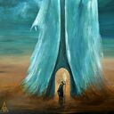 Hold my world - surrealizm i realizm magiczny - ręcznie malowany obraz akrylowy 24x30 cm