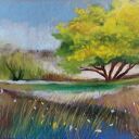 Żółte drzewo - obraz 18 x 24 cm z pastelami suchymi