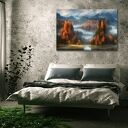 Obraz na płótnie Góry we mgle - jesienny las 120x80 cm