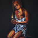 „Światło ciszy” - pastel suchy na czarnym papierze