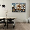 Obraz biała peonia na płótnie 120x80 cm ze złotymi liśćmi
