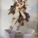 Ozdobna tapeta z mitologiczną, romantyczną sceną z XIX - wiecznego obrazu - "Amor