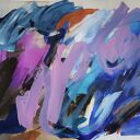 Abstrakcja 100x70 cm w fioletach i błękitach - obraz akrylowy Louka