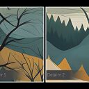 Obraz do salonu - STYLIZOWANY PEJZAŻ GÓRSKI DRZEWA - 70x50 cm (104801)