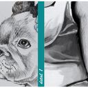 Obraz na płótnie - Dziewczynka i buldog francuski w sukience 60x80 cm