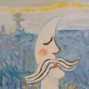 Polski księżyc z wąsami - obraz olejny oprawiony 25x34 cm