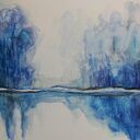 Niebieskie drzewa - akwarela w formacie A4