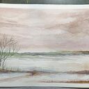 Pejzaż akwarelowy 15x25 cm - oryginalna praca sygnowana Pauliny Lebidy