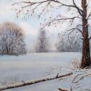 KLASYCZNY PEJZAŻ ZIMOWY W NOWOCZESNYM WYDANIU MALOWANY NA PŁÓTNIE - "W BIAŁEJ