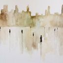 Miasto - akwarela ręcznie malowana 32x24 cm