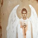 Anioł Klucznik XVI - obraz ręcznie malowany akryl na płótnie 30x60 cm