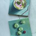 Komplet 2 obrazów Matcha Lovers 20x20 - zielony dyptyk zen (olej na płótnie)