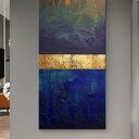 Obraz ręcznie malowany 80x160 cm - struktura złoto i granat indygo
