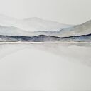 Pejzaż w akwareli 32x24 cm - szaro-niebieski obraz
