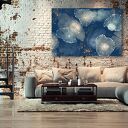 Granatowo-złoty obraz na płótnie z liśćmi lotosu 120x80 cm