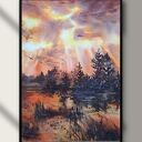 Ognisty zmierzch nad mokradłami - oryginalna akwarela 43x31 cm