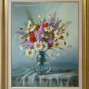 Margerytki - ręcznie malowany obraz olejny L. Olbrycht, 50x60 cm