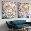 Zestaw nowoczesnych obrazów abstrakcyjnych 100x100 cm - kwiaty na płótnie (akryl)