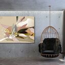 Beżowo-brązowy obraz abstrakcyjny z liśćmi i gałązką 120x80 cm