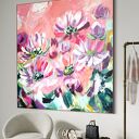 Obraz abstrakcyjny kwiaty 100x100 cm - autorski akryl na płótnie do salonu