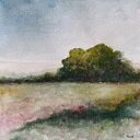 Pejzaż w akwareli Pauliny Lebidy, 15x15 cm - oryginał