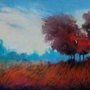 Pejzaż z drzewami - obraz z suchych pasteli 18x24 cm