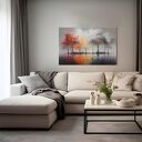 Obraz do salonu - JESIENNE DRZEWA NAD JEZIOREM NASTROJOWY PEJZAŻ - 70x50 cm (105701)