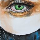 "PATRZĘ NA SIEBIE" metafizyczna akwarela artystki Adriany Laube - kosmos, gwiazdy, człowiek