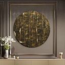 Modny okrągły obraz GOLDEN STRIPES z fakturą - średnica 70 cm