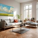 Obraz do salonu - KRAJOBRAZ WIEJSKI POLA I CHMURY PEJZAŻ - 70x50 cm (104901)