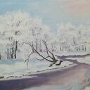 Wrzosowy Szron - ręcznie malowany obraz akrylowy 30x40 cm