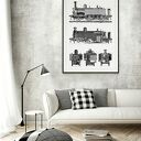 Plakat obraz Old Train 50x70 cm B2 - grafika pociąg w bieli i szarościach